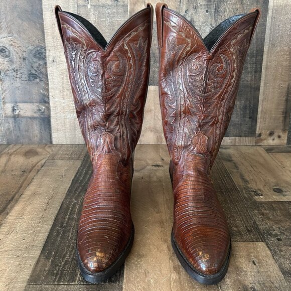 Dan Post Brown Teju Lizard Vibram Sole Moto Cowboy Boots Mens 9.5 D - Picture 7 of 12